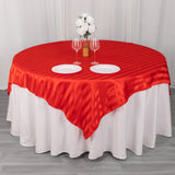 Elevate Your Event with the Red Satin Stripe Square Table Overlay