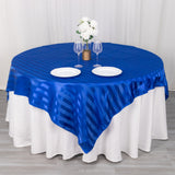 Elevate Your Event Decor with the Royal Blue Satin Stripe Table Overlay
