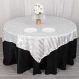 Elevate Your Event Decor with the White Satin Stripe Square Table Overlay